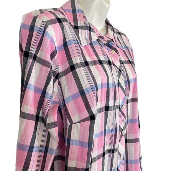 Talbots Plus Womens 100% Cotton Pink Plaid Long Sleeve Button Up Shirt X / 0X - Picture 2 of 16